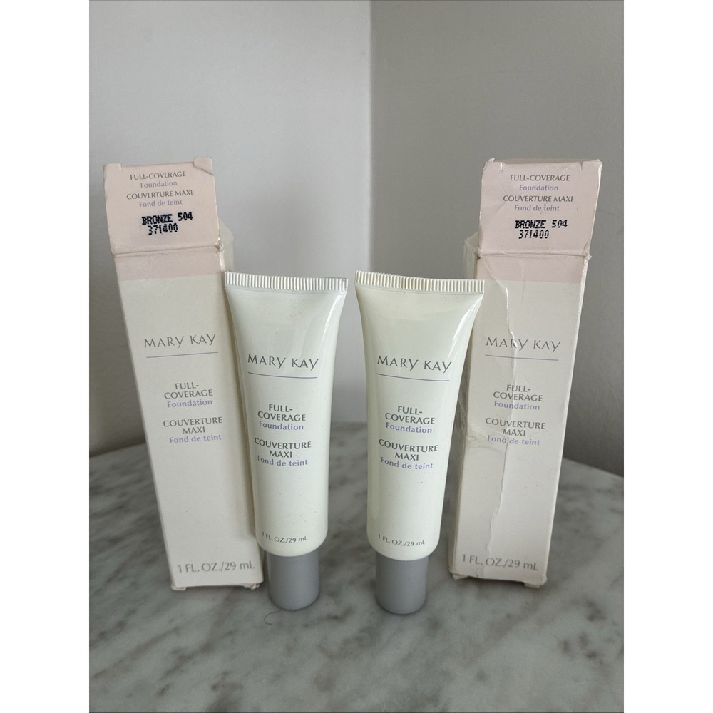 Lot Of 2 Mary Kay Full Coverage Foundation Bronze 504 Grey Cap # 371400 1oz